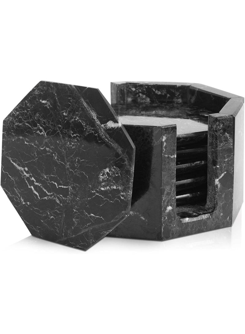 MARBLE RANGE Handmade Black Marble Coasters Set of 6, Drink Coasters with Holder for Dining Table, Coffee Bar Accessories, Home Décor, Perfect for Kitchen, Living Room, or Gift - Image 1